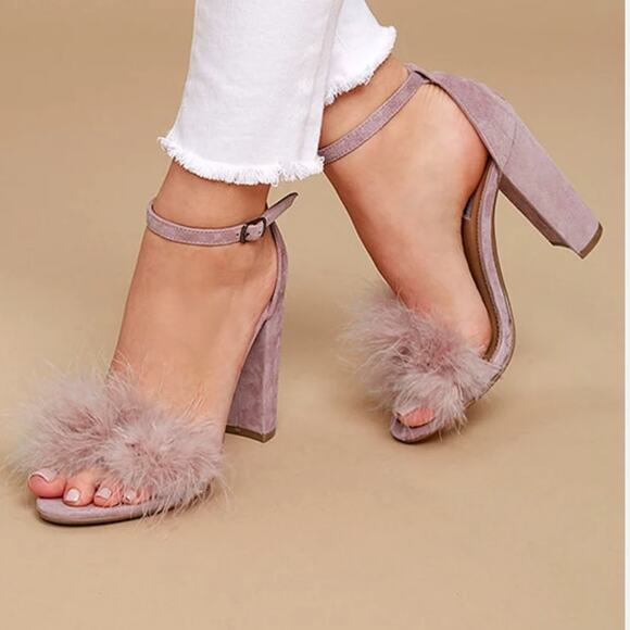Steve Madden Carabu pink suede leather feather heels size 5.5 peep toe - Picture 1 of 8